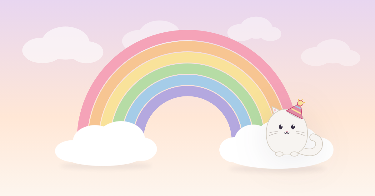 rainbow and cat with party hat